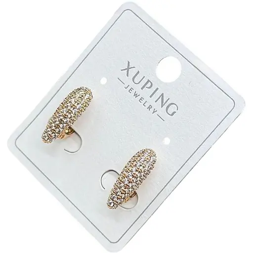 Сережки кільця Xuping з блискучими камінцями гіпоалергенне медичне золото - фото 1