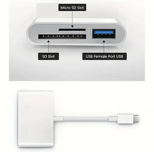 Універсальний кардридер 3-в-1 (SD/TF/CF) з Type-C і USB-портами, OTG-адаптер для телефонів, ноутбуків та ін. - фото 2