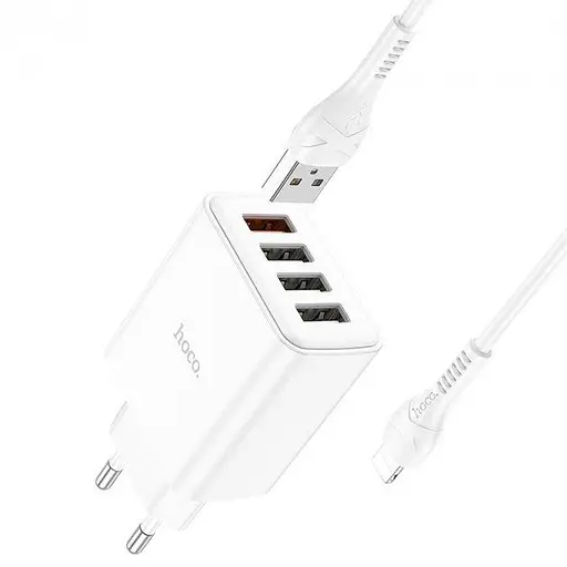 Зарядний пристрій Hoco C102A 4 порти USB виходу з кабелем Lightning - фото 2