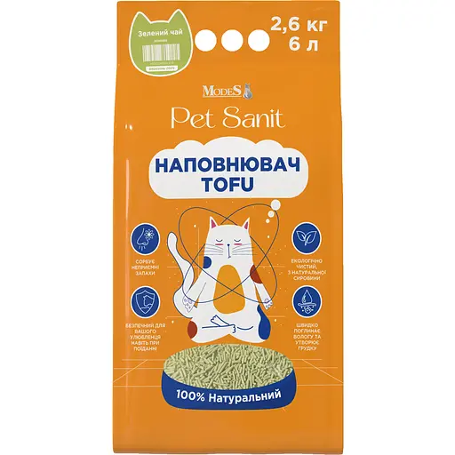 Наполнитель ModeS Tofu PetSanit зеленый чай 2.6 кг