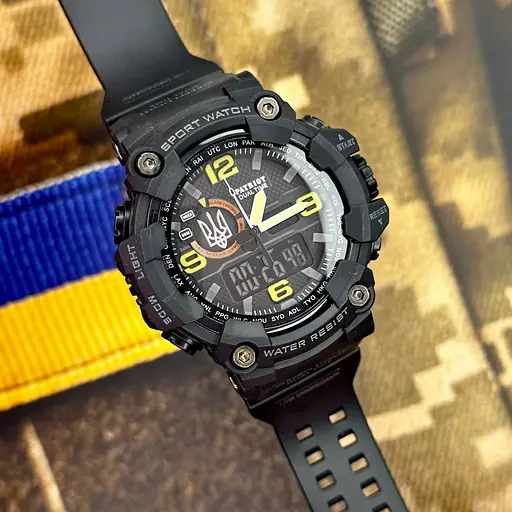 Наручний годинник чоловічий 002BKUASI Тризуб срібло Чорні + Коробка Patriot acs0031070 - фото 3