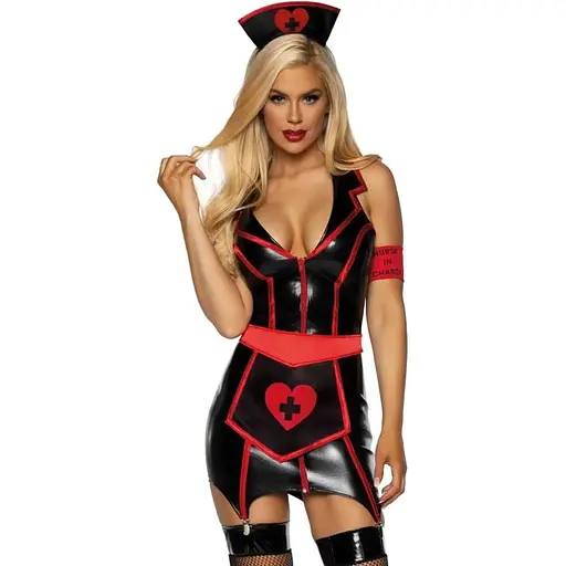 Еротичний костюм Leg Avenue Vinyl Naughty Nurse S Black/Red One size