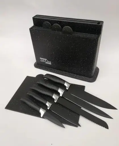 Набір ножів та дощечок Zepline ZP-043 з підставкою Чорний 11 предметів - фото 2