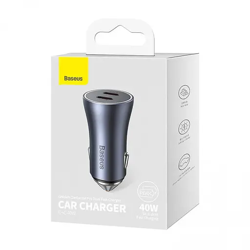 Зарядное устройство для машины - автоадаптер Baseus Golden Contactor Pro 40W C+C (CGJP000013) темно-серый - фото 5