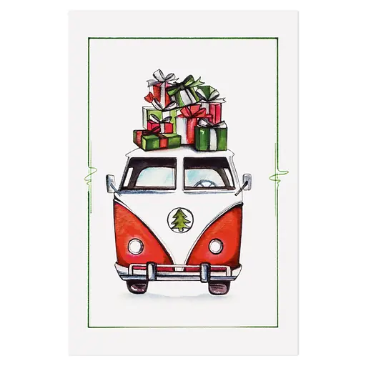 Листівка "Червоне авто з подарунками"