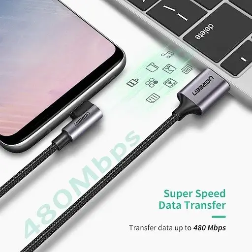 Кабель UGREEN US284 Right Angle USB-A to USB-C Cable 3m (Space Gray) (UGR-70255) - фото 3