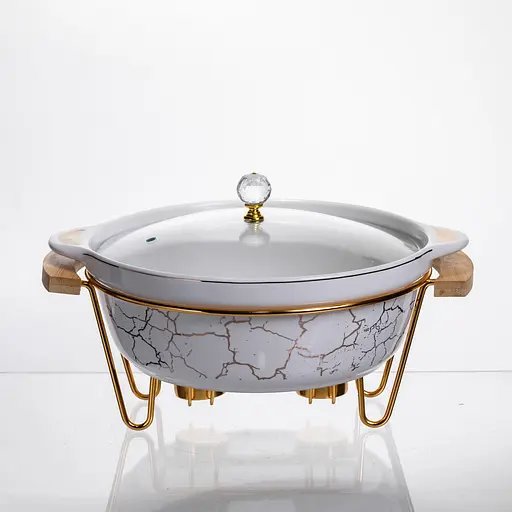 Мармит фарфоровый настольный круглый 2(л) мармитница с подогревом Белый мрамор Yiwu LC-712 - фото 4