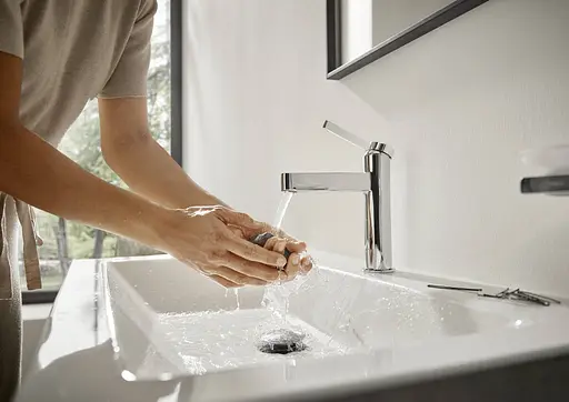 Смеситель для умывальника Hansgrohe Finoris 110 с донным клапаном push-open белый матовый 76020700 Белый матовый - фото 2