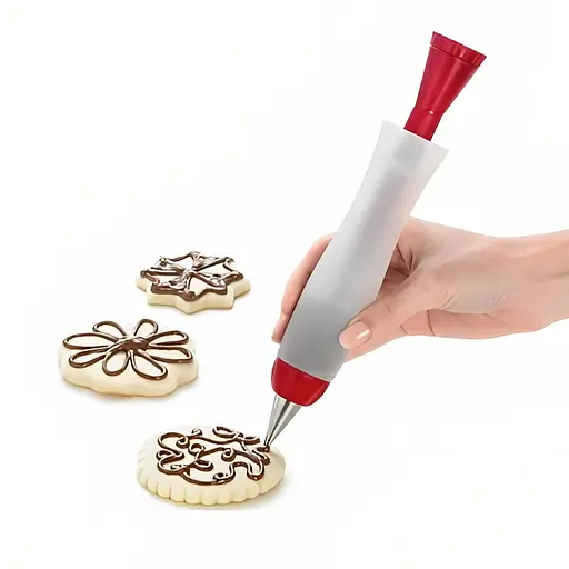 Шприц кулинарный кондитерский силиконовый с носиком из нержавеющей стали для шоколада 20 см, Kitchen Master Красный 85119 - фото 1