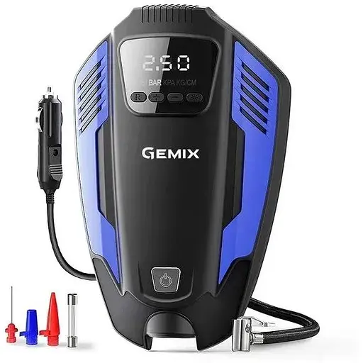 Автокомпрессор Gemix Model E black/blue цифровой поршневой манометр Autostop фонарик 35 л/мин - фото 1