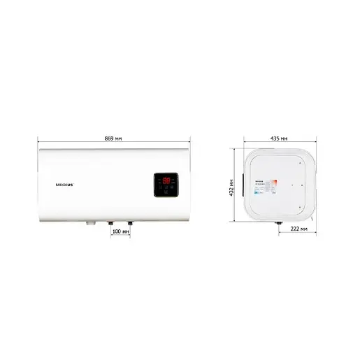 Водонагреватель Mixxus EWH-14080 CUBE WET(Н) 80 л, 2 кВт, мокрый ТЭН, горизонтальный, квадратный, белый (WH0615) - фото 2