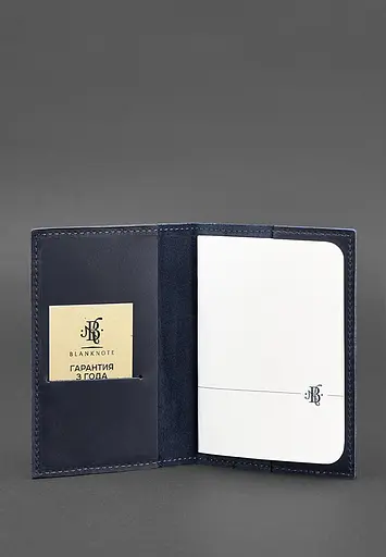 Кожаная обложка для паспорта и военного билета 1.2 синяя Crazy Horse - фото 3