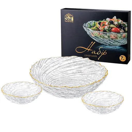 Набір салатників S&T 7 шт. прозорий золотий кант (9289-1) - фото 1
