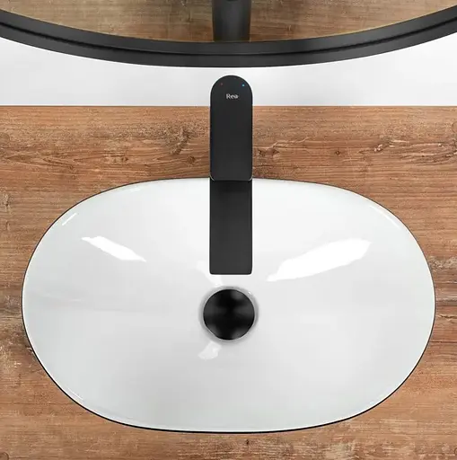 Умивальник Rea Royal mini black white накладний REA-U0538, Чорний матовий - фото 4