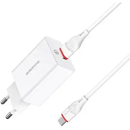 Мережевий зарядний пристрій Borofone BA21A Long QC3.0 1USB/3A/18W + Cable Micro білий - фото 1