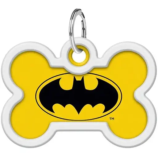 Адреса для собак и кошек Waudog Smart ID металлический с QR паспортом рисунок Бэтмен лого кость, Д 40 мм, Ш 28 мм - фото 2