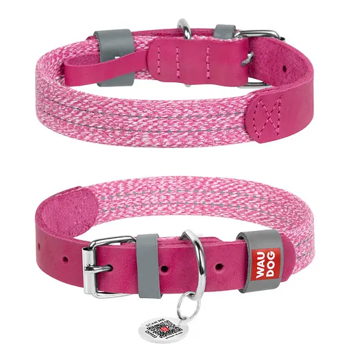 Ошейник для собак из кожи и восстановленного хлопка Waudog Classic M Ш 20 мм Д 30-39 см розовый
