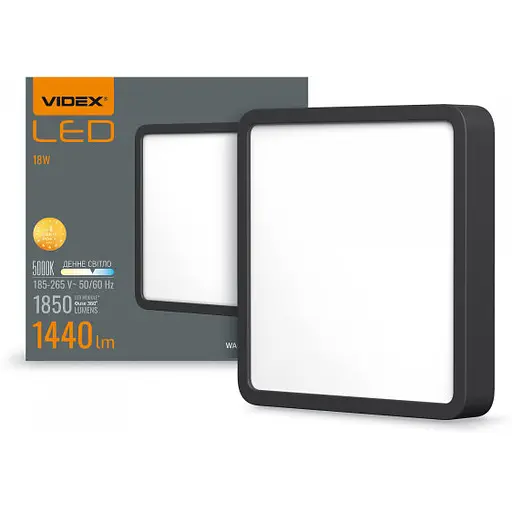 LED світильник накладний квадрат Videx 18W 5000K Black - фото 1