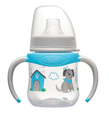 Пляшка поїлка з широкою горловиною 150 мл. + м'який носик Система "Actiflex" Хлопчик силікон Nip - фото 1
