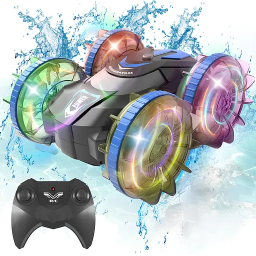 Машинка перевертыш на радиоуправлении Amphibious Stunt Car. Плавает в воде. Светится. Прозрачные колеса