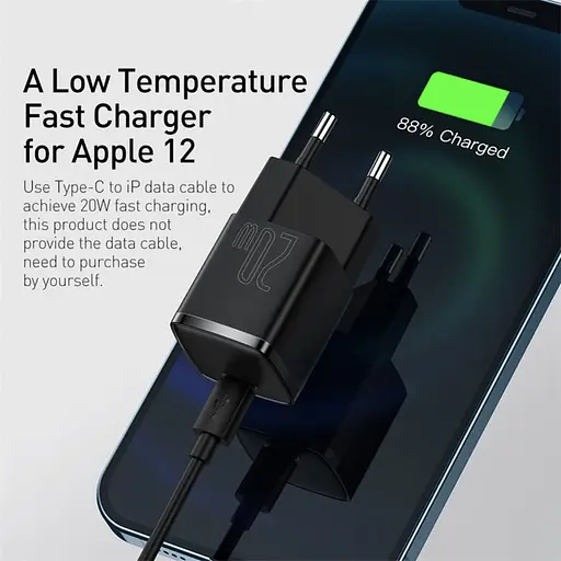 Мережевий адаптер живлення Baseus 20W Cube PD Type-C (CCXF-A01 / CCXFK20E) зарядний чорний - фото 4