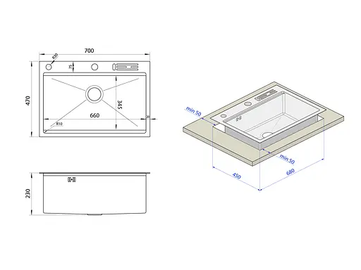 Накладная кухонная мойка из нержавейки 1.5 мм Nett NS-7048 - фото 7