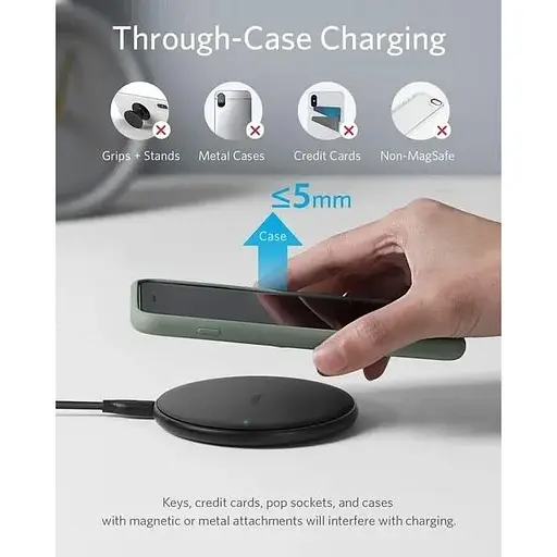 Бездротовий зарядний пристрій Anker 313 Wireless Charger (Pad) Qi 10W Black - фото 4
