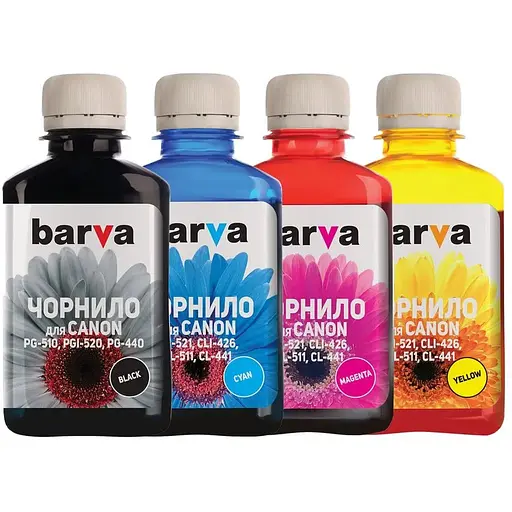 Комплект чорнил Barva Canon PG-440/445/510/512, CL-441/446/511/513, C/M/Y/K, 4 x 180 г чорнил (CPGI520-180-MP)