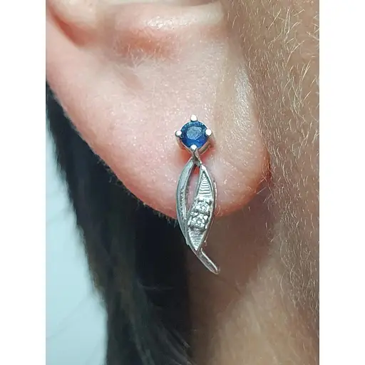 Золоті сережки ЮЗ "Багет" з діамантами і сапфірами. 2631/1 - фото 2