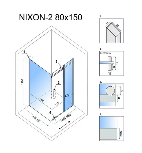 Душевая кабина Rea Nixon 80x150 P chrome REA-K5010 + REA-K5009, правая, прозрачная, хром - фото 5