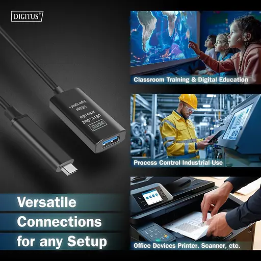 Digitus Подовжувач DIGITUS USB 3.2 Gen2 Active Cable 10G, C/M-A/F, 5м, чорний - фото 6