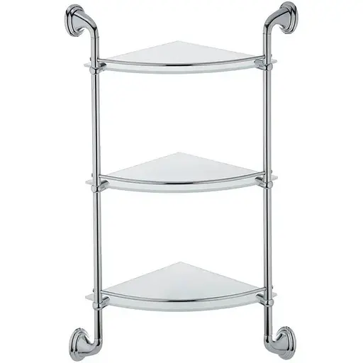 Стеклянная полка в ванную углова 3-ярусная Zerix LR1507-3 LL1409, Хром - фото 1