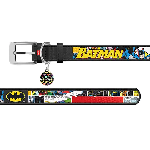 Нашийник для собак шкіряний Waudog Design з QR-паспортом "Бетмен1" Ш 12 мм Д 18-24 см чорний - фото 3