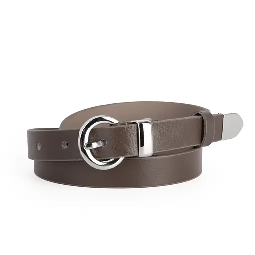 Ремень женский кожаный узкий JK-2032 (115 см) коричневый с серебряной пряжкой - фото 1