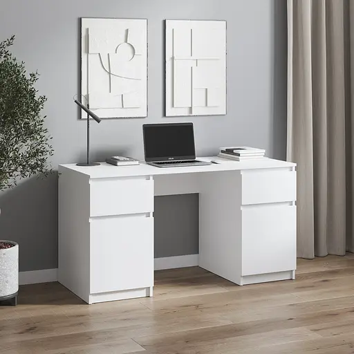 Компьютерный стол Vays, письменный стол с двумя тумбами, c ящиками без ручек R-34 Белый