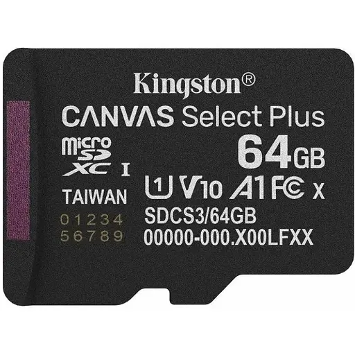 Карта памяти microSDXC (UHS-1) Kingston Canvas Select Plus Gen3 64Gb class 10 А1 (R-100MB/s) - фото 1
