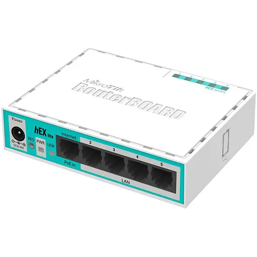 Маршрутизатор Mikrotik hEX lite RB750r2 with 850MHz CPU, 64MB RAM, 5 LAN ports, RouterOS L4, plastic