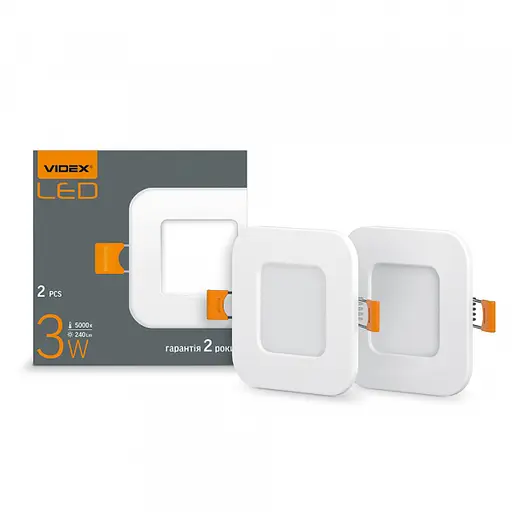 LED светильник встроенный квадрат VIDEX 3W 5000K - фото 1