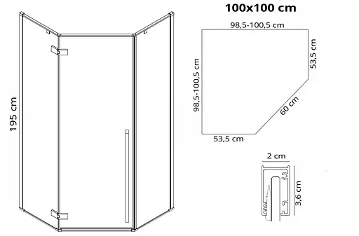 Душова кабіна Rea Diamond 100x100 black mat REA-K5623, Чорний матовий, Універсальна, прозорий - фото 7