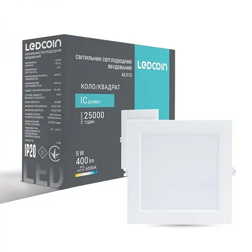 Светильник светодиодный Ledcoin AL513 квадрат белый 5W 6500K (80337) - фото 2