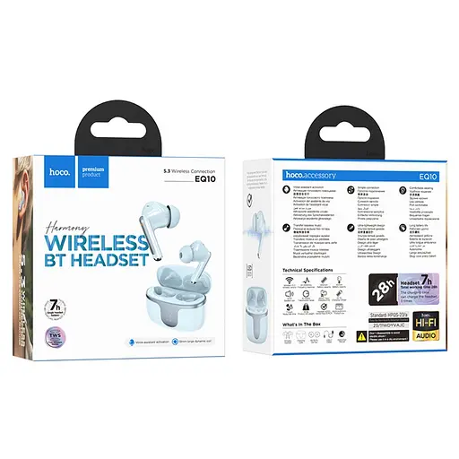 Навушники бездротові Hoco TWS EQ10 вакуумні синій - фото 4