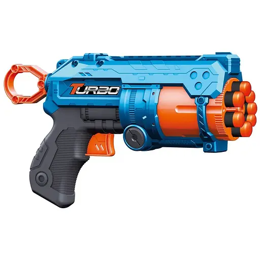 Игрушечный детский пистолет механический с барабаном и мягкими патронами (12 шт.) (22,5 х 14см) - фото 1