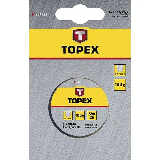 Припій олов'яний Topex Sn60Pb40 флюс SW26 дріт 0.7 мм 100 г (44E512) - фото 2