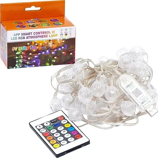 Гірлянда RGB з пультом "Кулька велика" D-52 Smart, USB 50L 5 метрів, змінює колір - фото 3