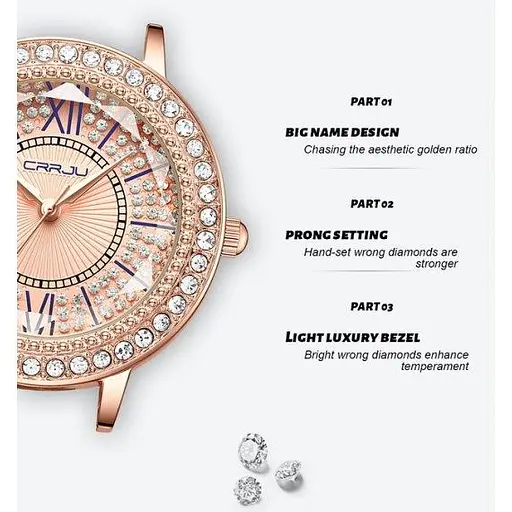 Жіночий наручний класичний годинник Crrju Miss (Золотистий) - фото 10