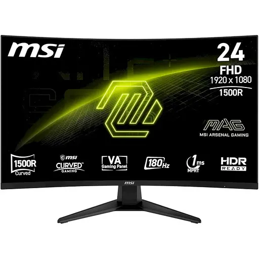 Монітор 23.6" MSI MAG 244C вигнутий VA, 1920x1080 (16:9), 1 мс, 180 Гц, 1500R, 250 кд/м², 3000:1, 178°/178°, DP/HDMI чорний - фото 1