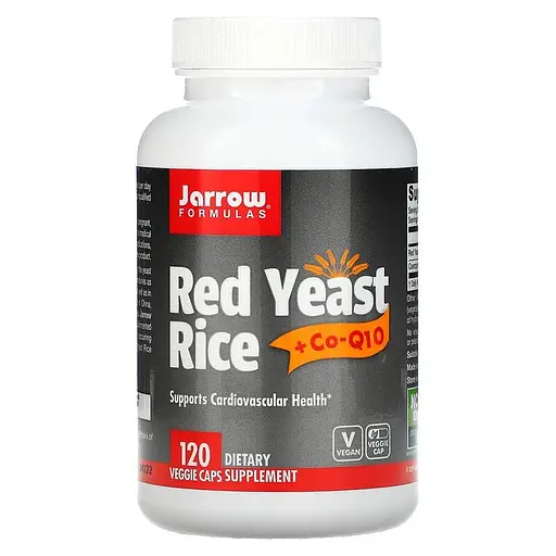 Красный ферментированный рис Jarrow Formulas Red Yeast Rice + Co-Q10, 120 вегакапсул для поддержки сердечно-сосудистой системы