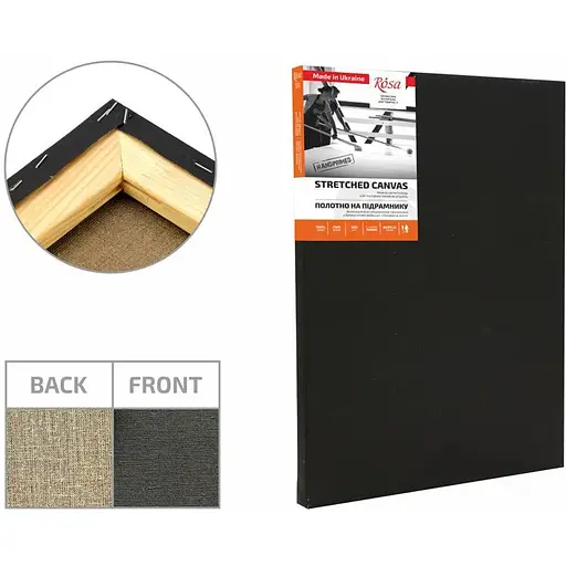Подрамник Rosa 20×30 см модуль №1 среднее зерно Черный грунт лен