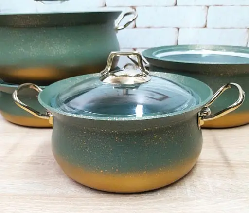 Набір каструль O.M.S. Collection 3045 з гранітним покриттям з кришками Зелений (Туреччина) - фото 3