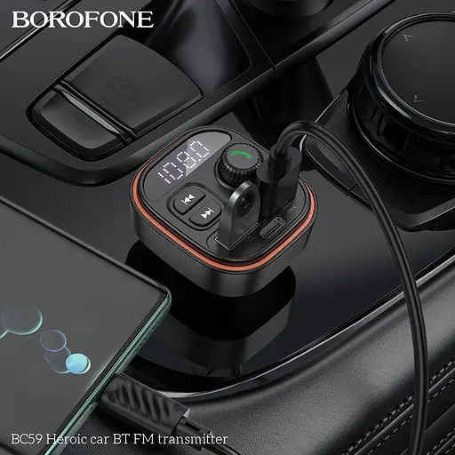АЗП з FM-модулятором BOROFONE BC59 Heroic car BT FM transmitter Black - фото 5